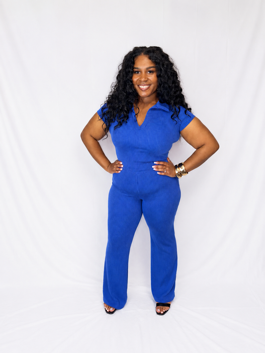 Flirt Alert Ribbed Set- Blue